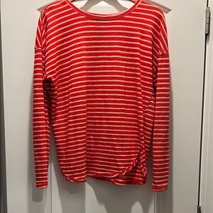 Heather Orange and Tan 
 Striped Top
